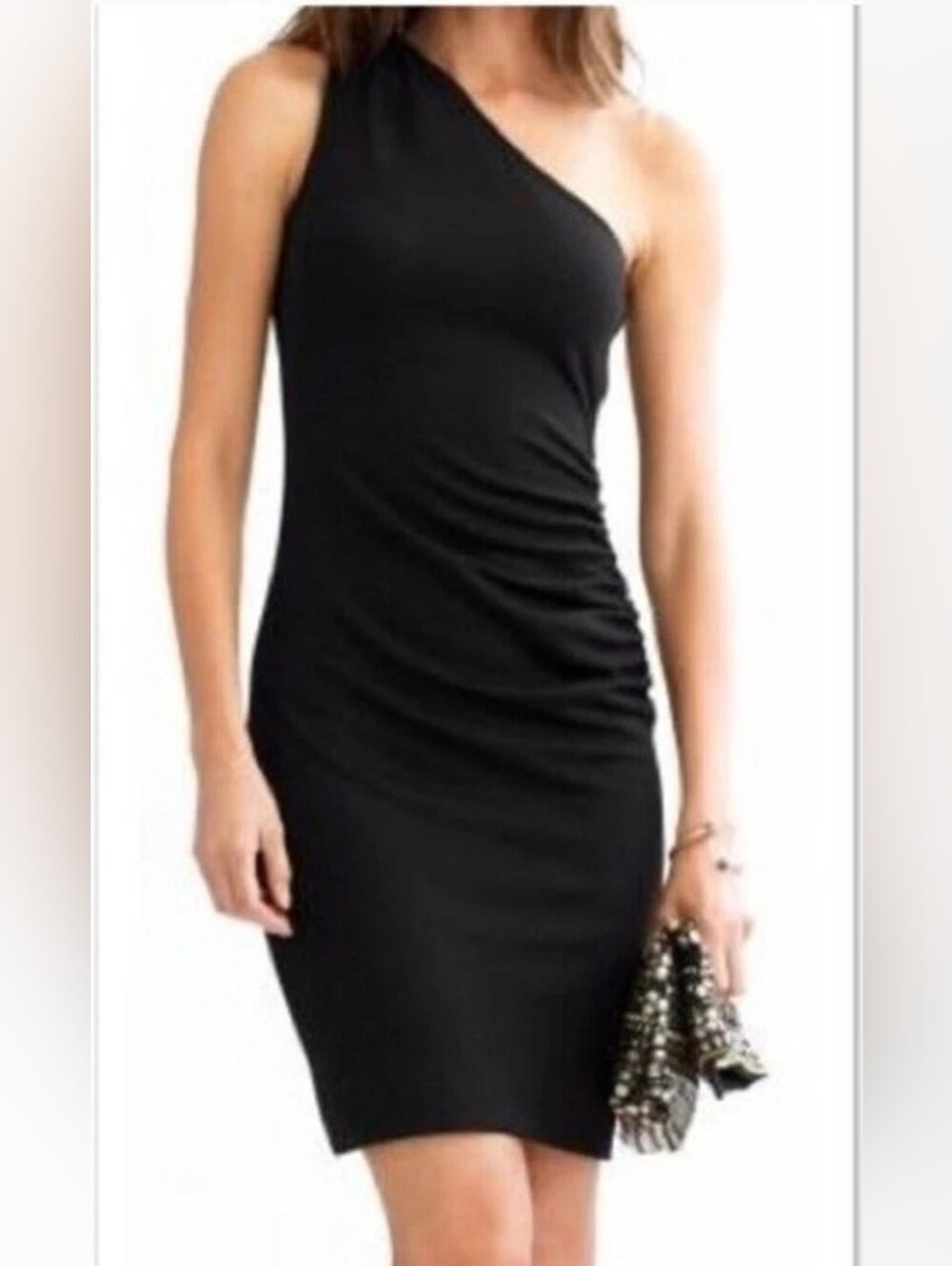 Banana Republic Black One-Shoulder Dress with Side Ruching. Size 12.